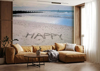 Groyne and low tide Happy Beach Wall Mural, wonderful water.