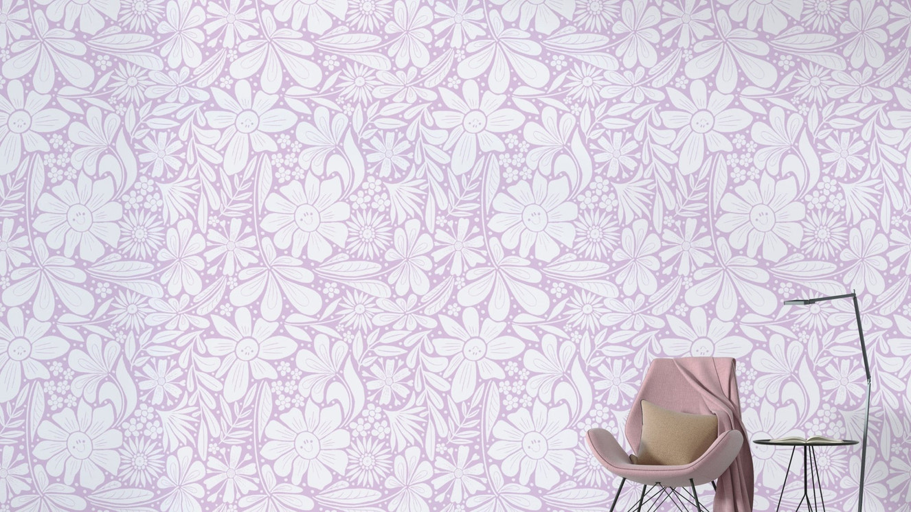 Minimalist happy blooms wallpaper with soft lilac tones.
