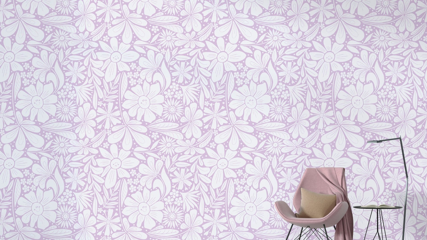 Minimalist happy blooms wallpaper with soft lilac tones.
