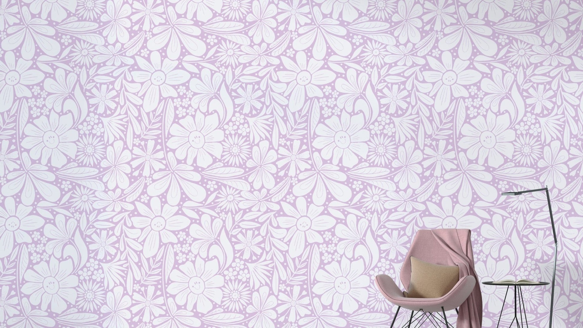 Minimalist happy blooms wallpaper with soft lilac tones.
