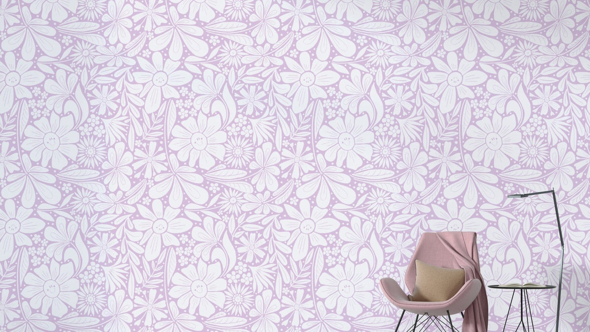 Minimalist happy blooms wallpaper with soft lilac tones. Ni10
