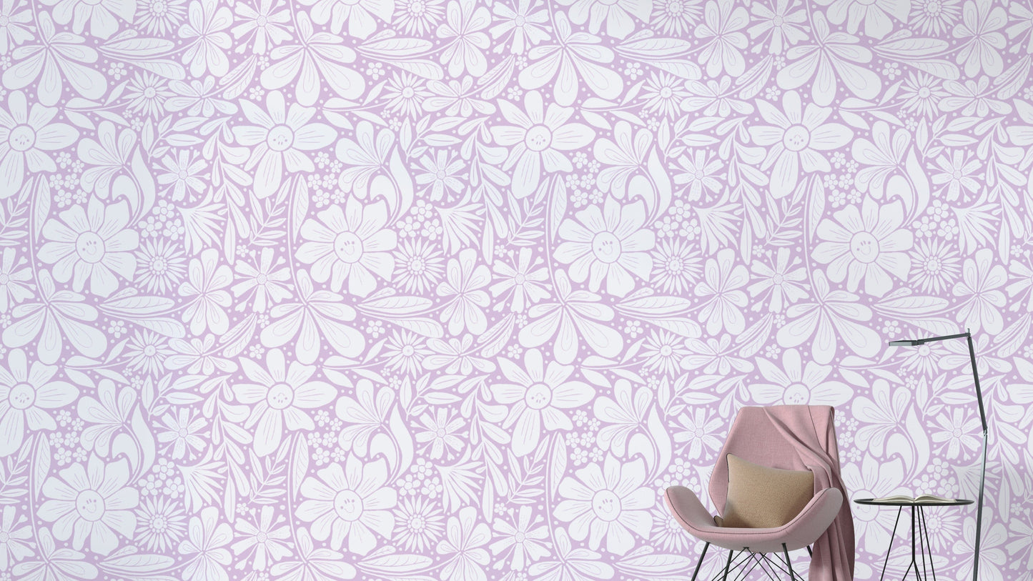 Minimalist happy blooms wallpaper with soft lilac tones.
