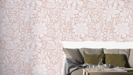 Artistic happy blooms wallpaper with subtle pastel pink tones. NI12