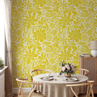 Happy blooms yellow wallpaper for vibrant and joyful wall decor. NI11

