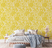 Cheerful happy blooms yellow wallpaper with vibrant floral designs. NI11
