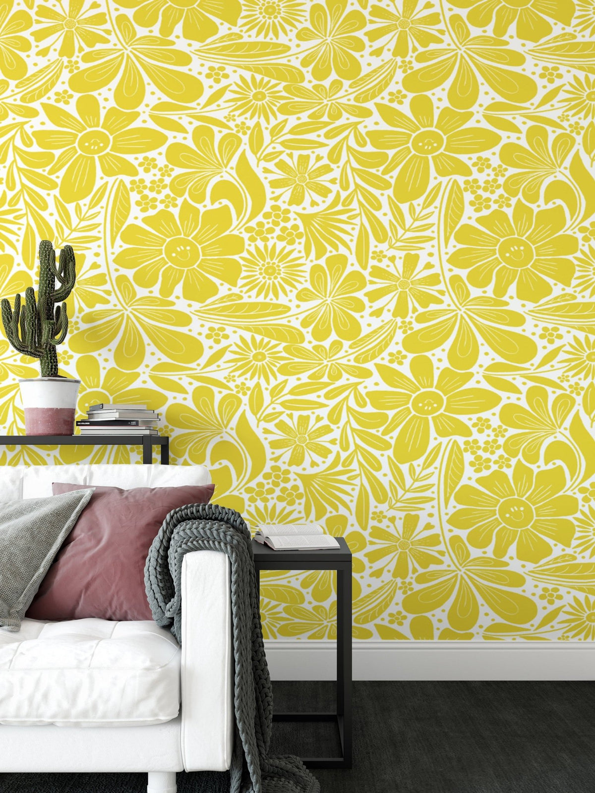 Refreshing happy blooms wallpaper in a sunny yellow palette. NI11
