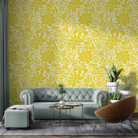 Stylish happy blooms wallpaper for warm yellow-themed interiors. NI11
