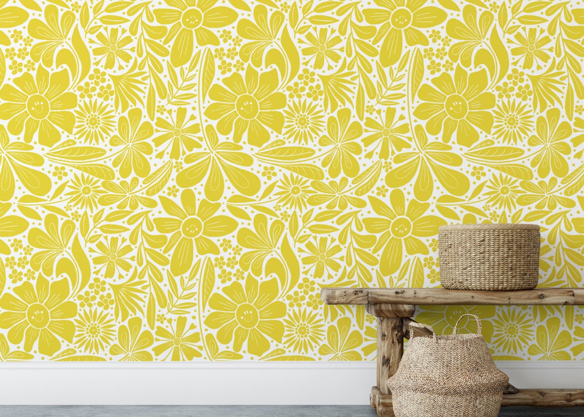 Elegant wallpaper showcasing delicate yellow happy blooms. NI11
