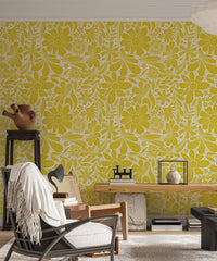 Minimalist happy blooms wallpaper with soft yellow tones NI11
