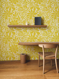 Radiant happy blooms wallpaper in a sunny yellow hue. NI11
