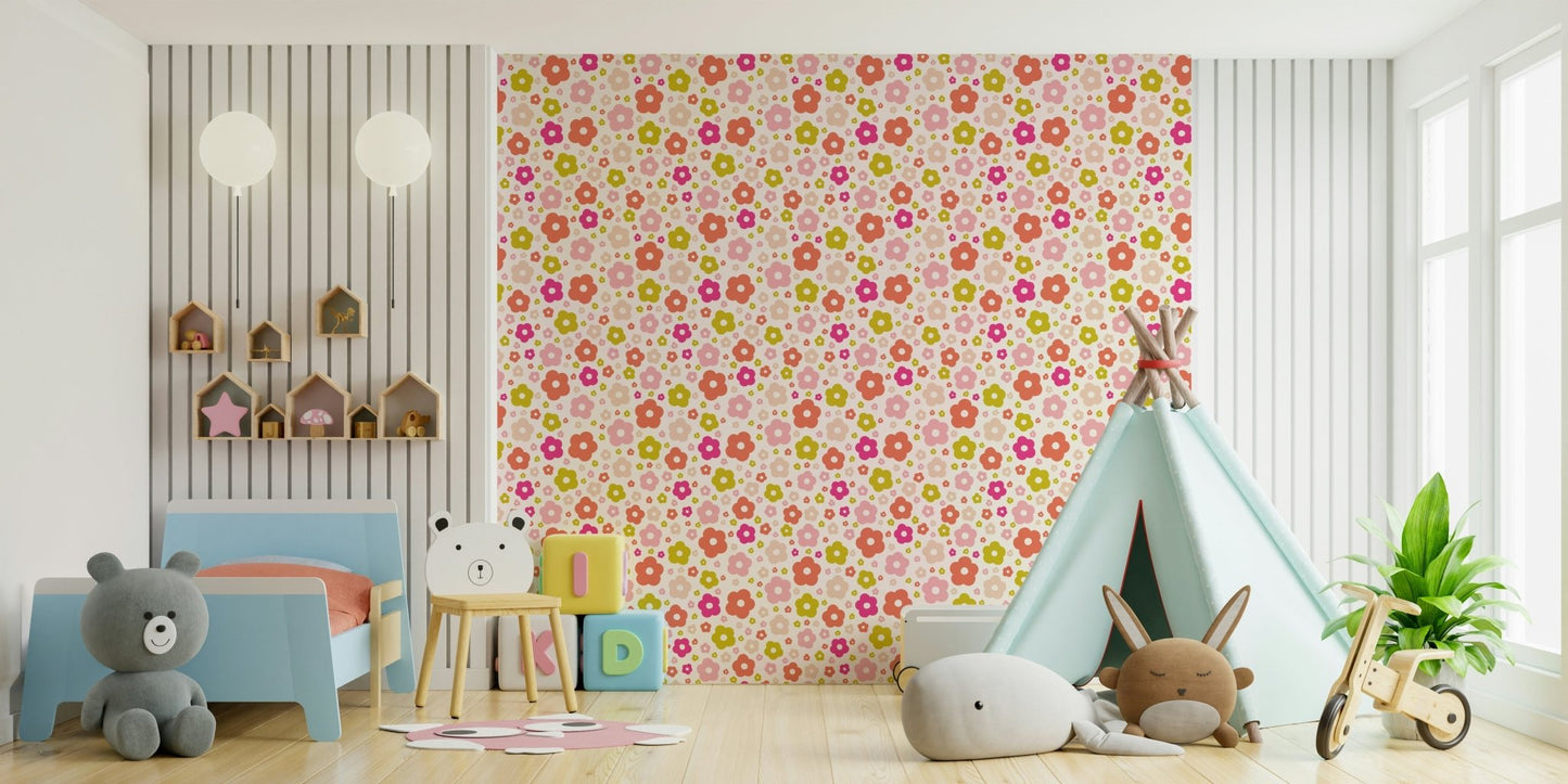 Fun floral mural with smiling daisies

