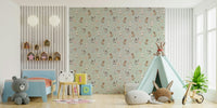 Mint colored wallpaper with farmtime design for nursery