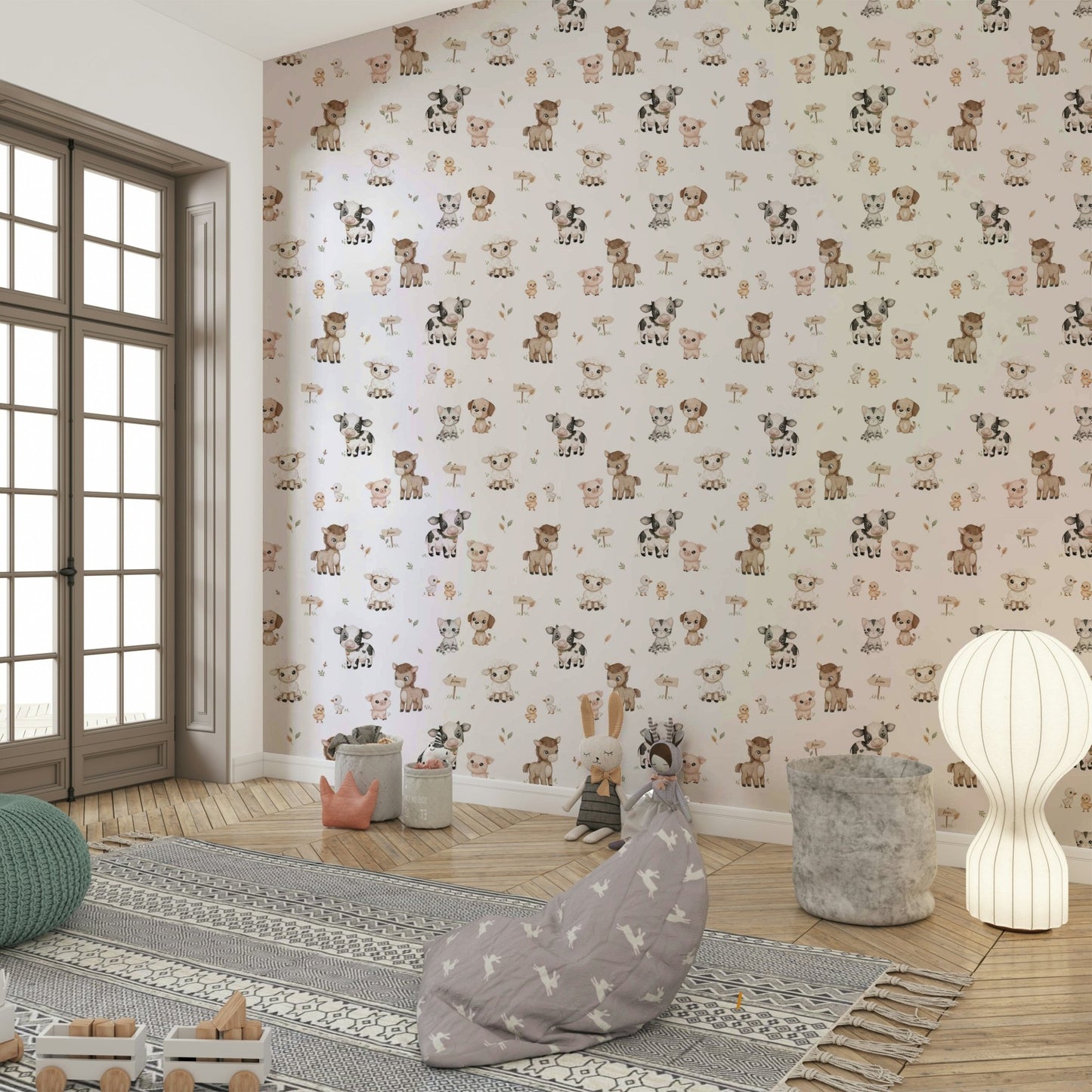 Playful farmtime wallpaper featuring tractors

