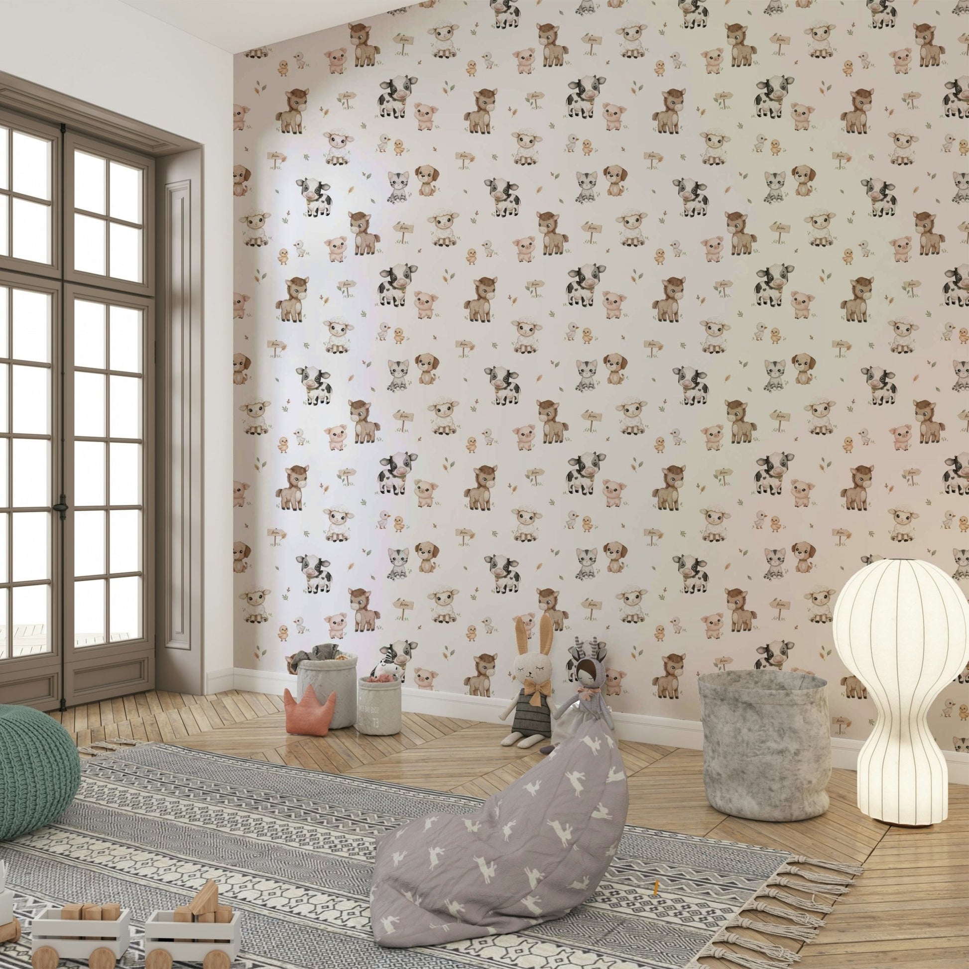 Playful farmtime wallpaper featuring tractors

