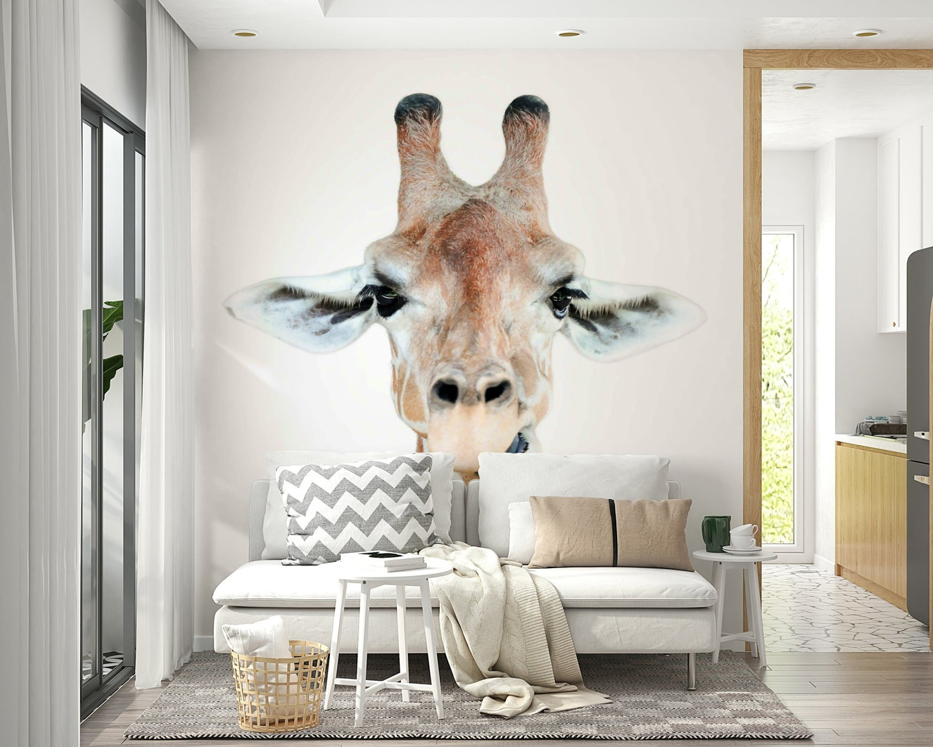 Happy giraffe with a gentle expression.

