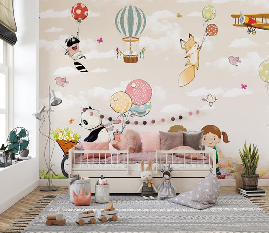 Cheerful kids playing in garden wall mural A128
