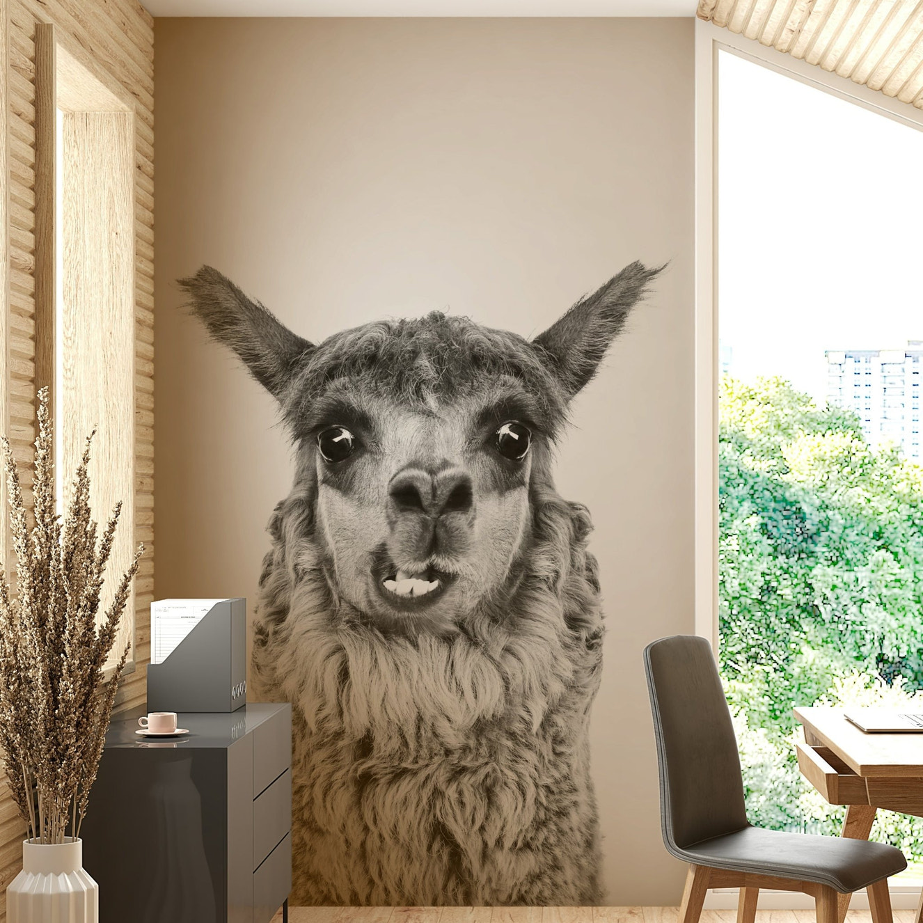 Happy llama with a gentle expression.

