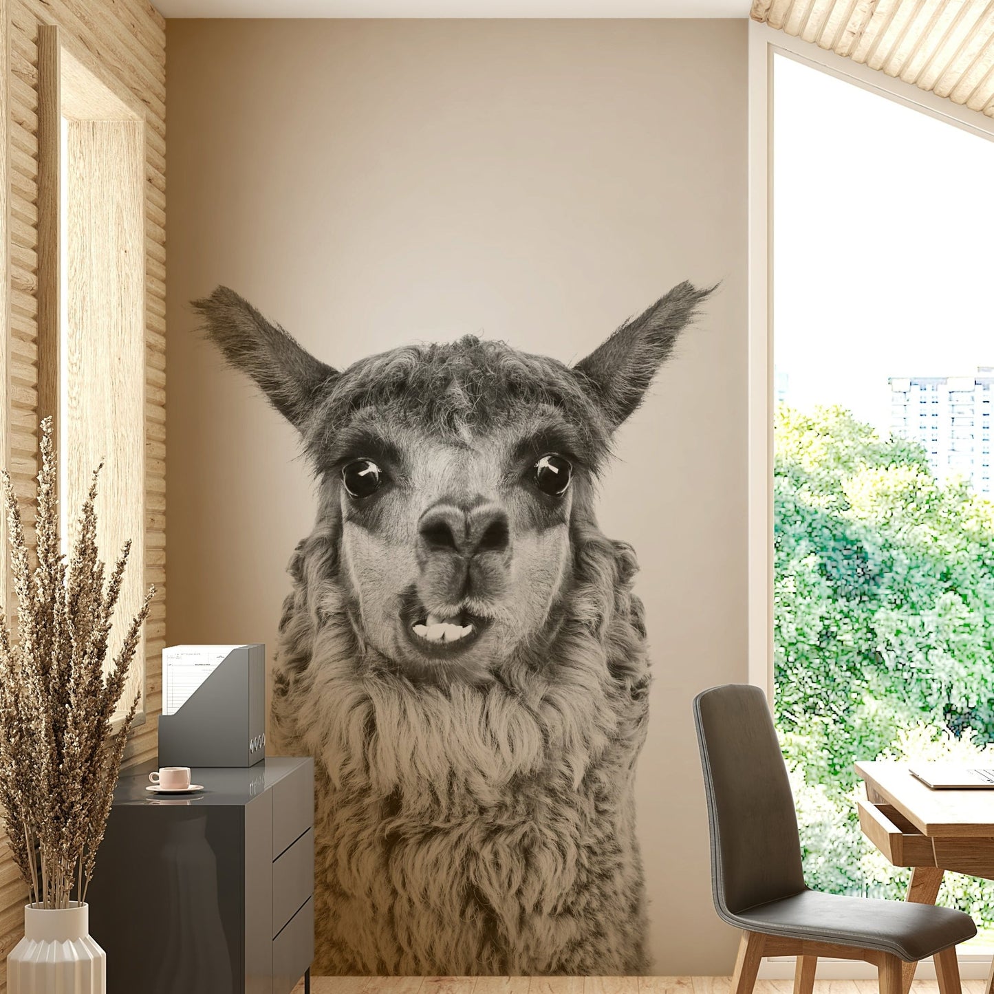 Happy llama with a gentle expression.

