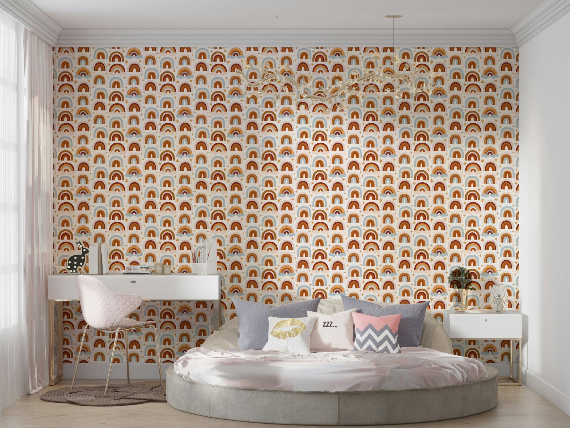 Bold rainbow hues wallpaper for living room

