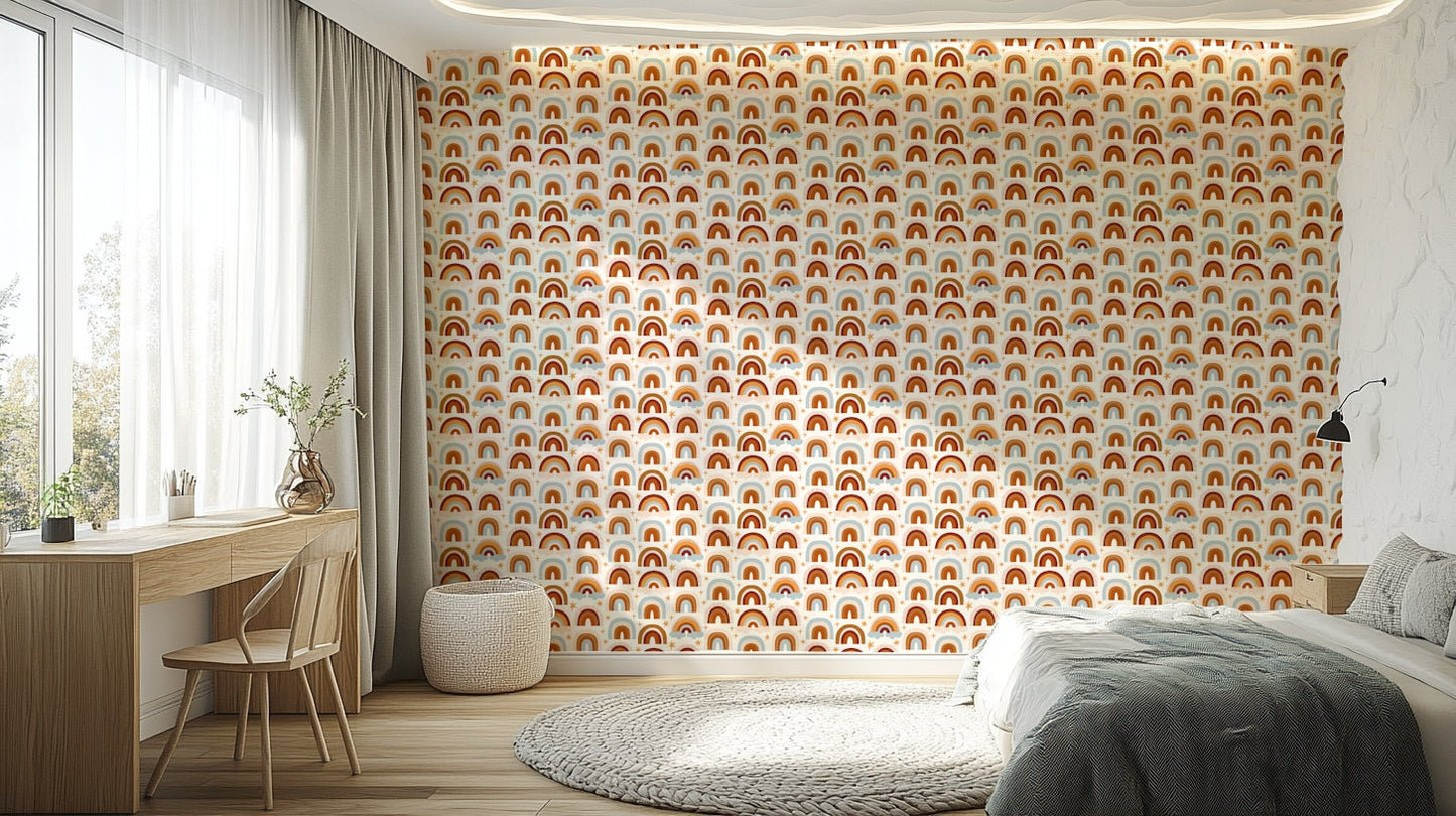 Bright rainbow stripes wall design

