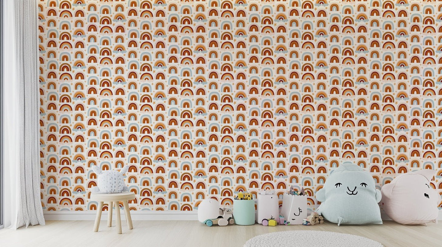 Colorful stripes rainbow wallpaper for kids room

