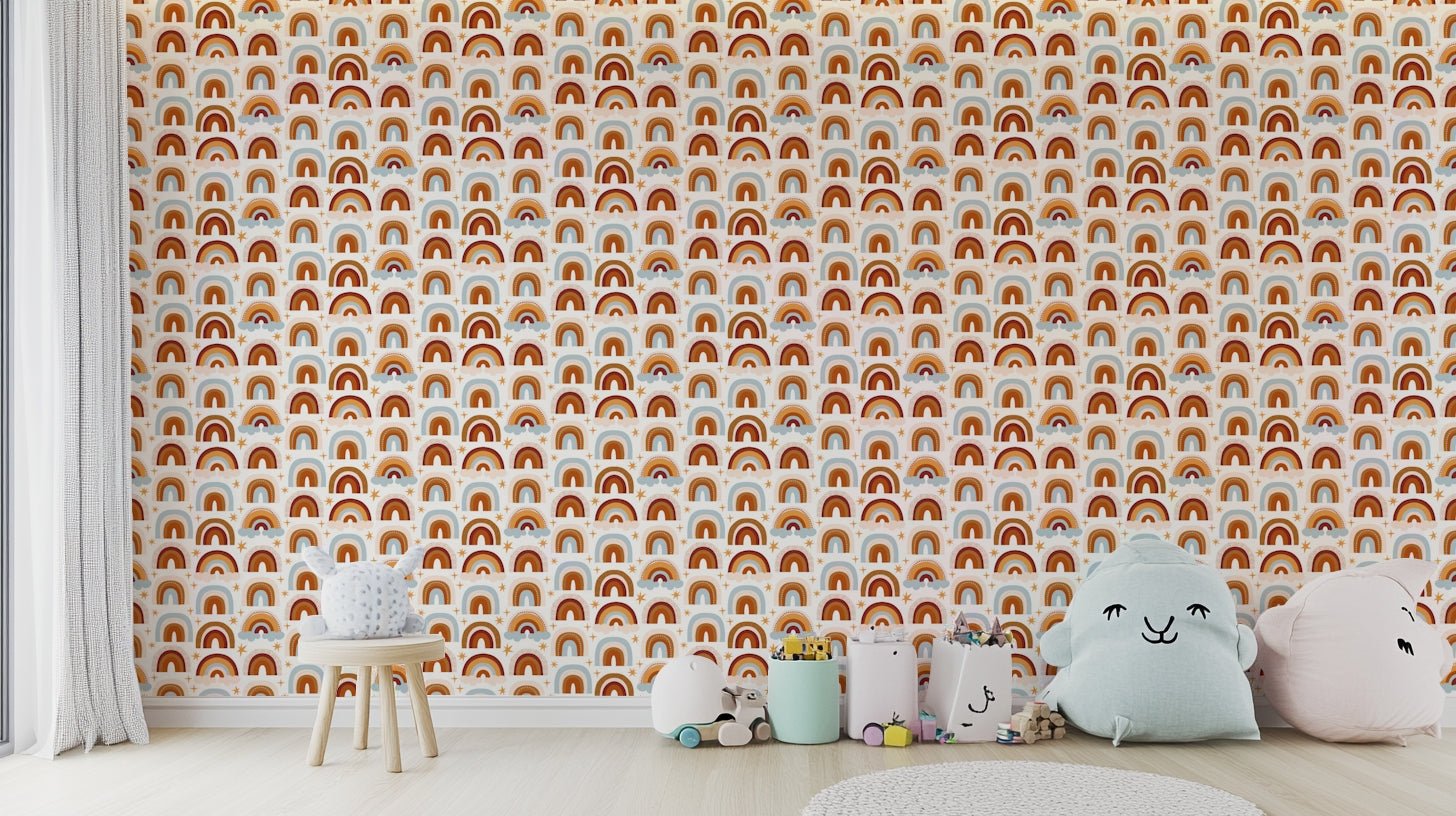 Colorful stripes rainbow wallpaper for kids room

