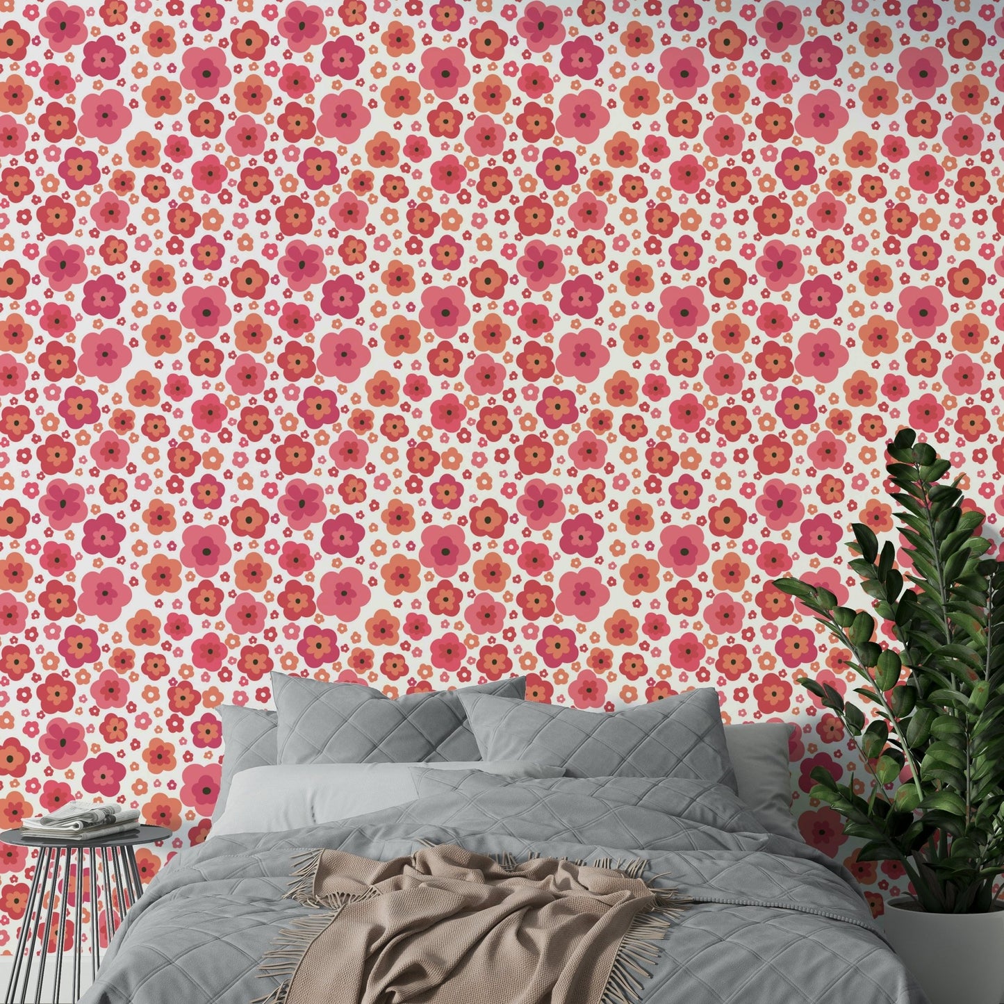 Cheerful floral wallpaper in vintage style


