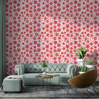 Colorful retro flower mural for playful spaces

