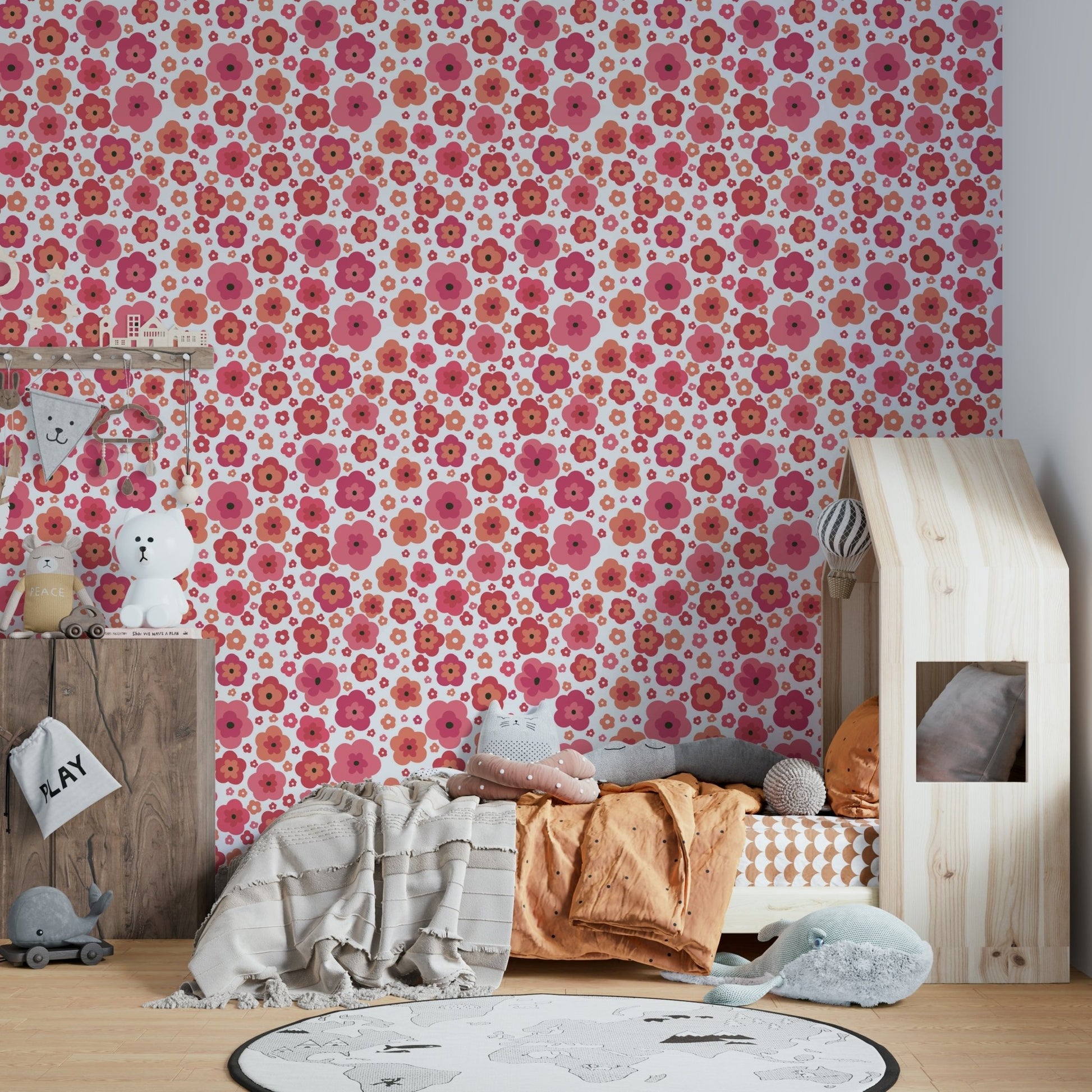 Retro-style wall design with blooming flowers

