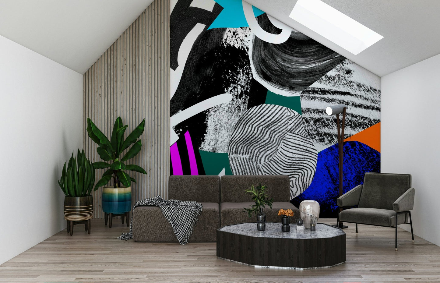 A contemplative dramatic design wallpaper mural for a feature wall.