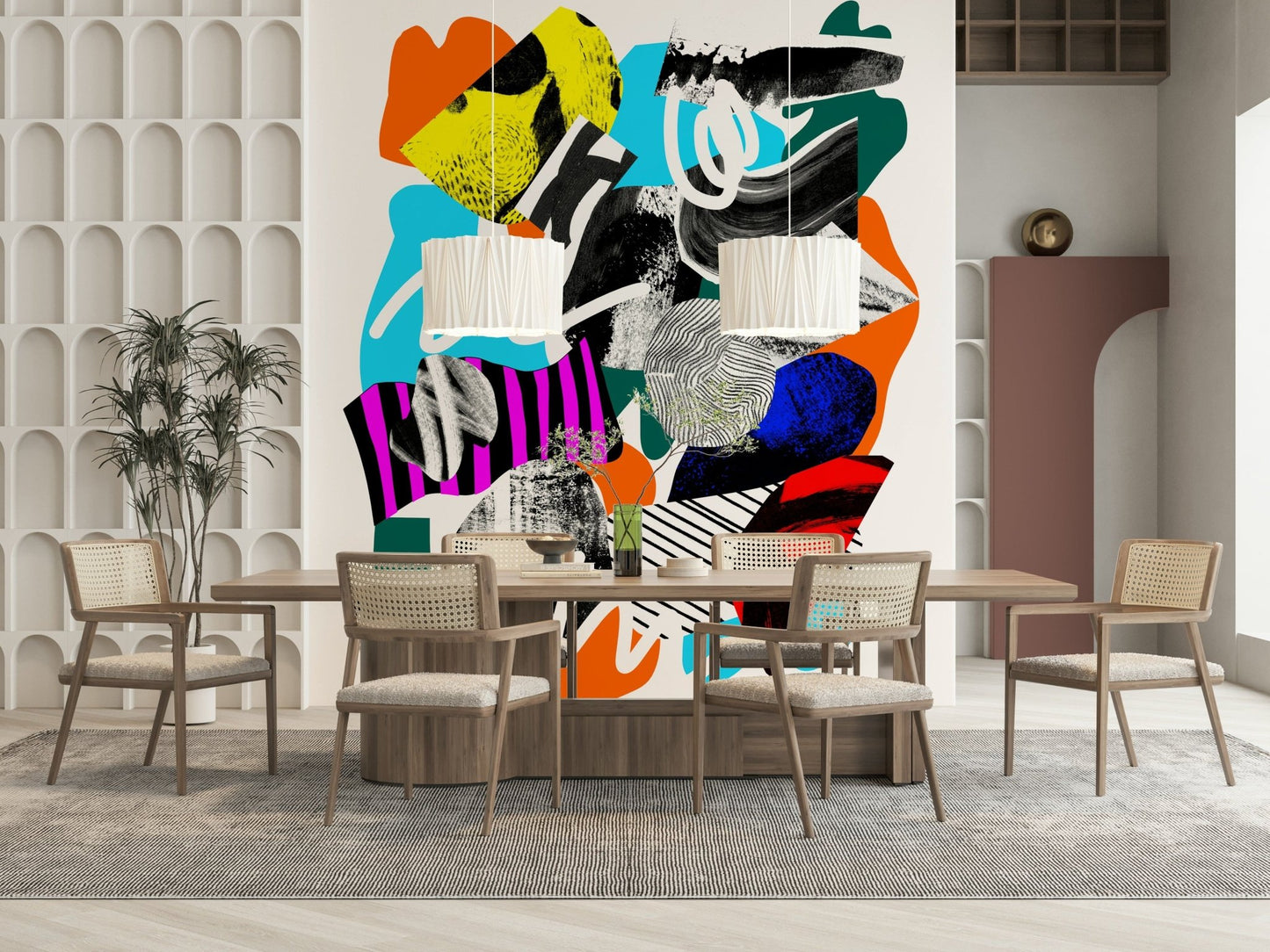 A graceful subtle energy wall mural in bright, bold tones.