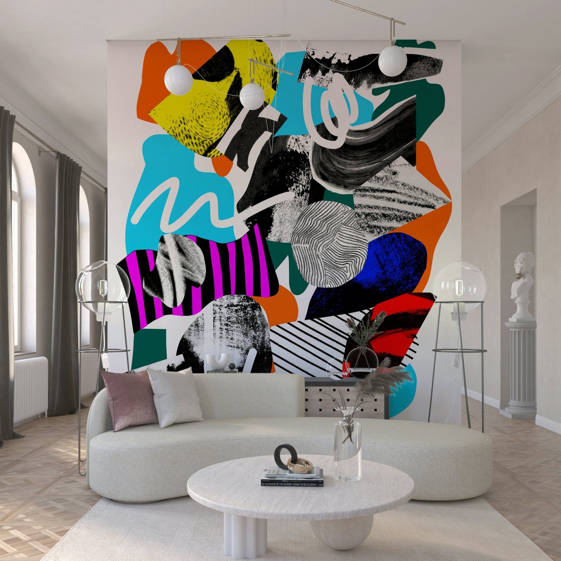 A beautiful abstract art wallpaper mural with vibrant, joyful colors.