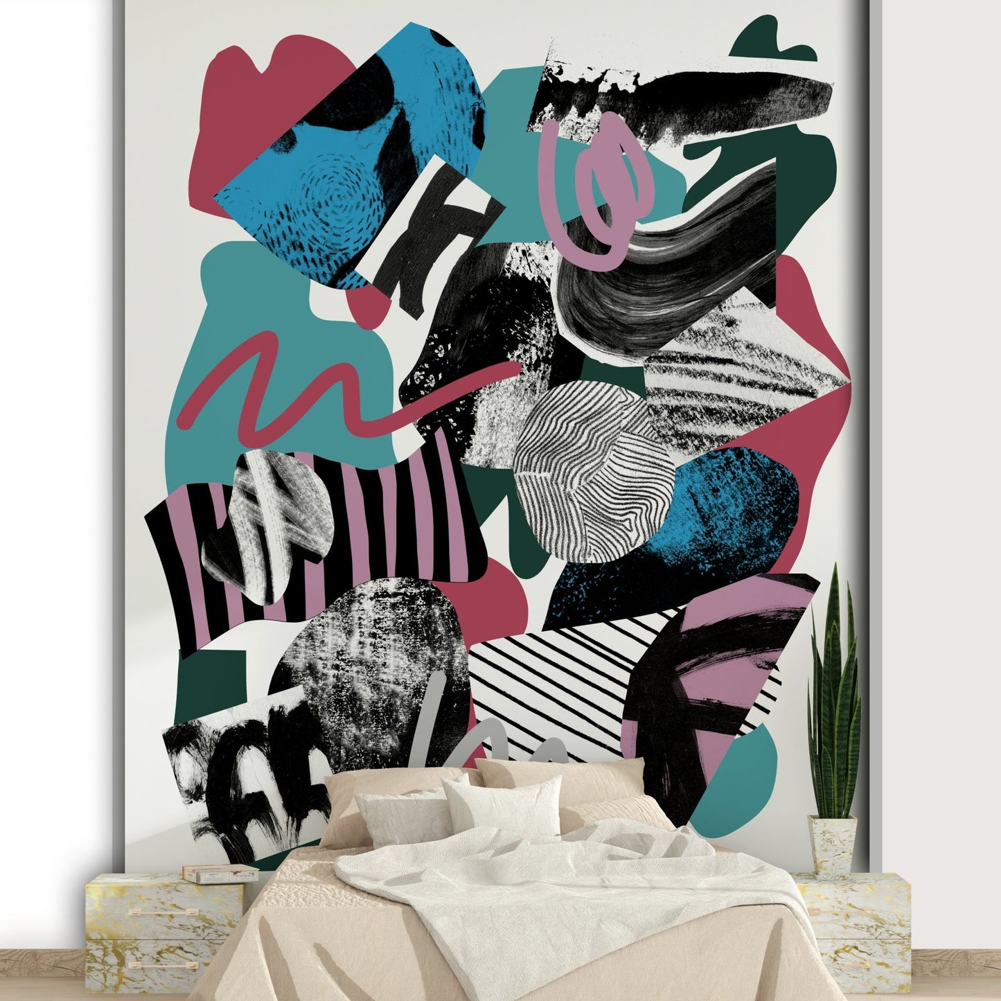 Creative space with fun mural wallpaper

