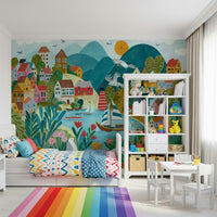 A contemplative gentle harbor wallpaper mural for a feature wall.