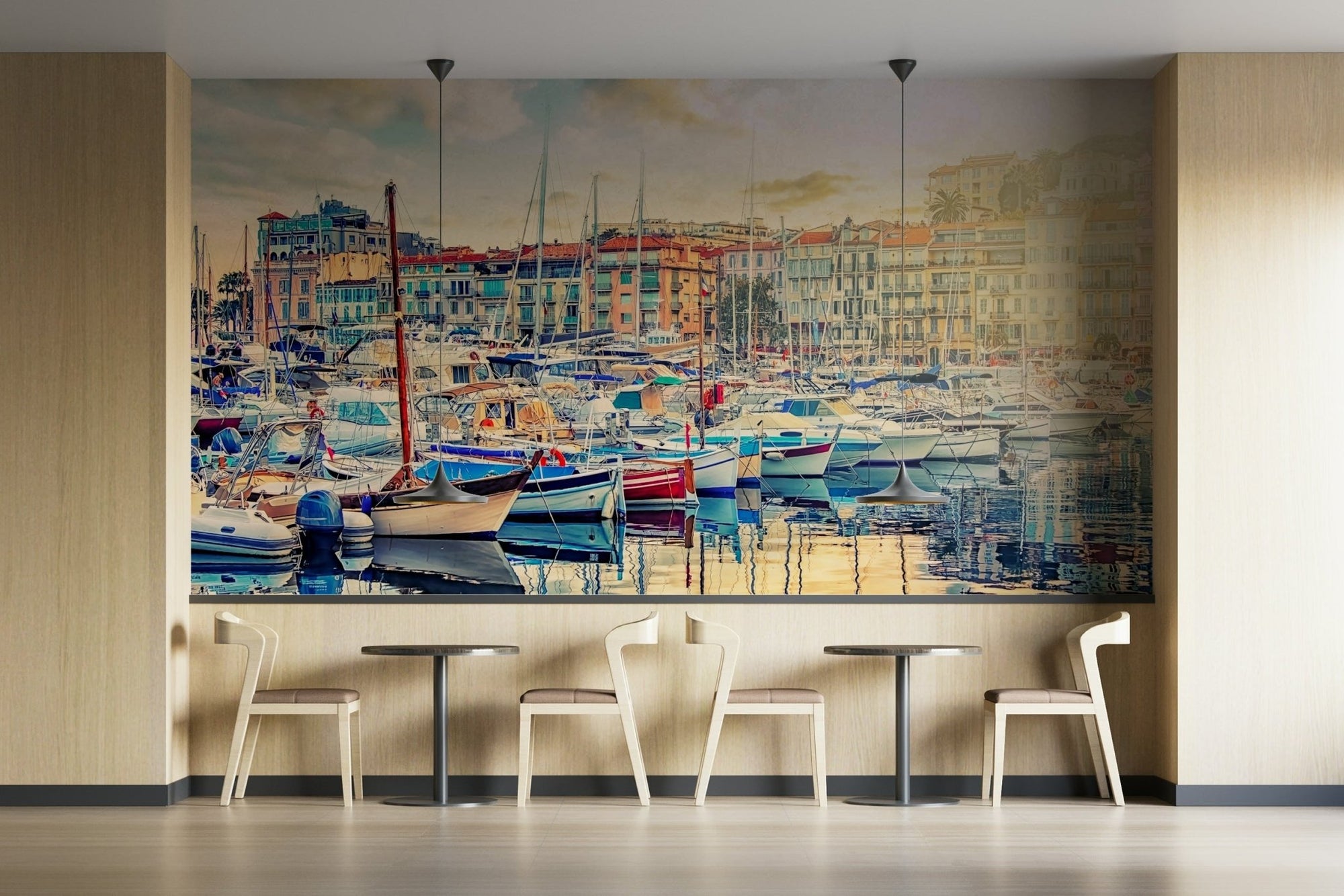 Harbor Serenity Wall Mural with boats docked at port GD5052