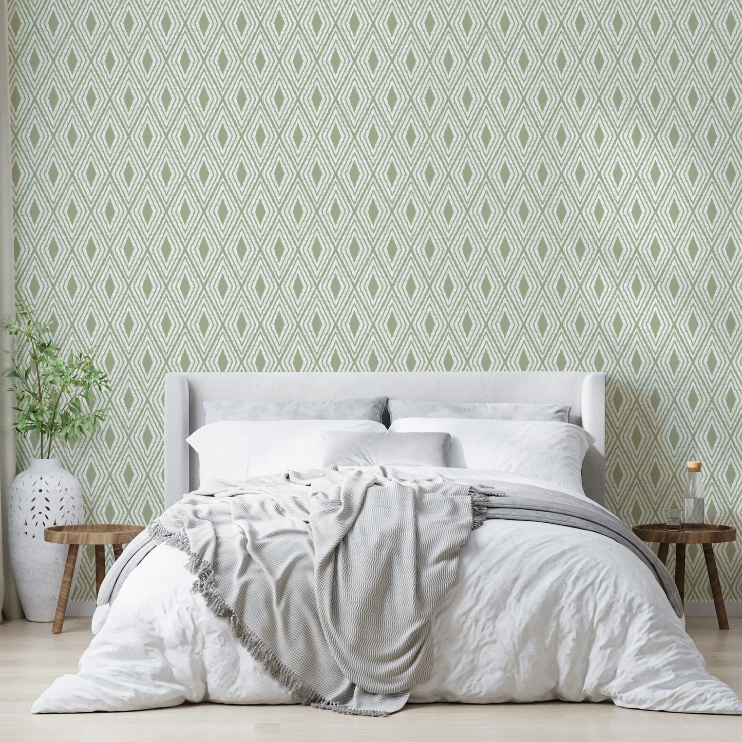 Boho style pastel green wall design

