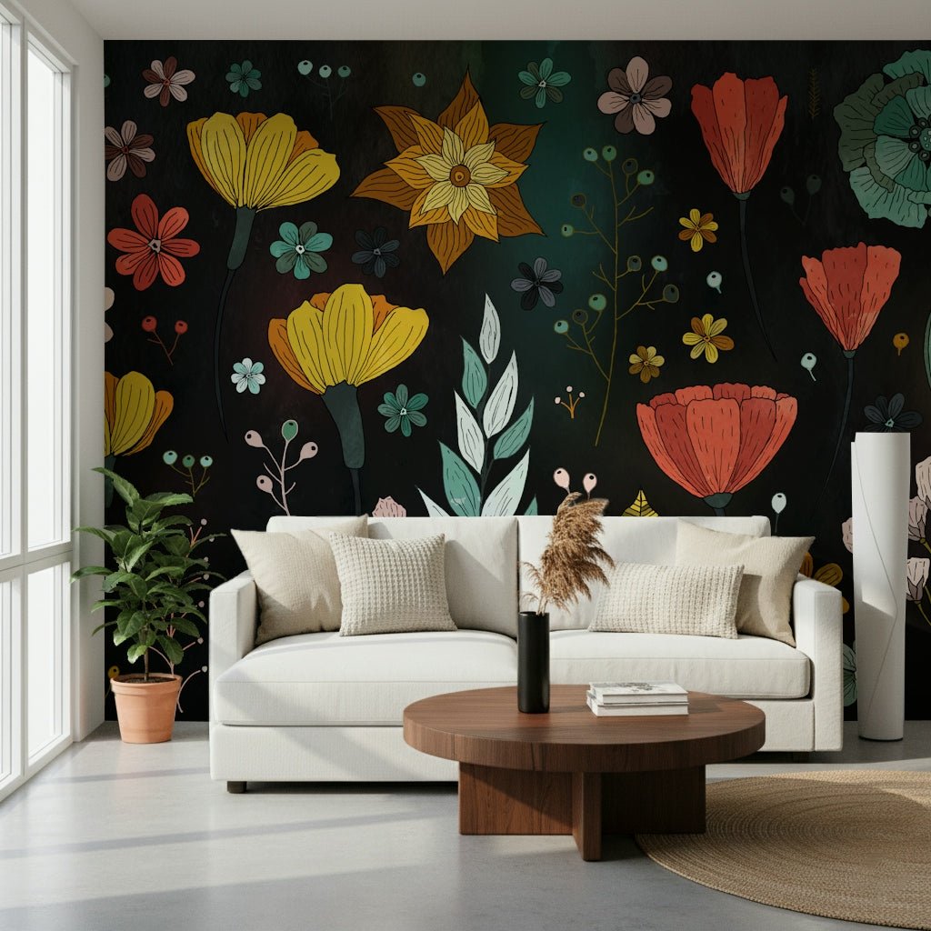 A beautiful modern art wall mural of delicate flowers.