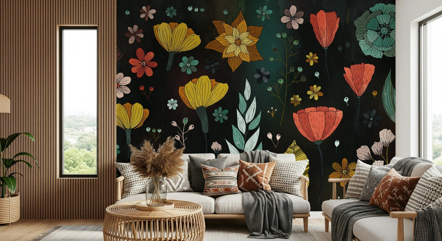 A calming floral design wallpaper mural that defines a space.