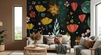 A calming floral design wallpaper mural that defines a space.