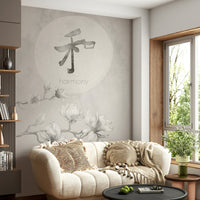 Muted taupe and charcoal mural for Japandi decor

