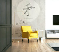 Bedroom wall featuring Harmony mural’s natural lines

