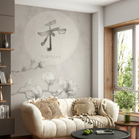 Muted taupe and charcoal mural for Japandi decor


