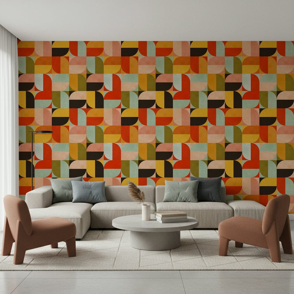 Abstract mod Harvest Moon wall covering.