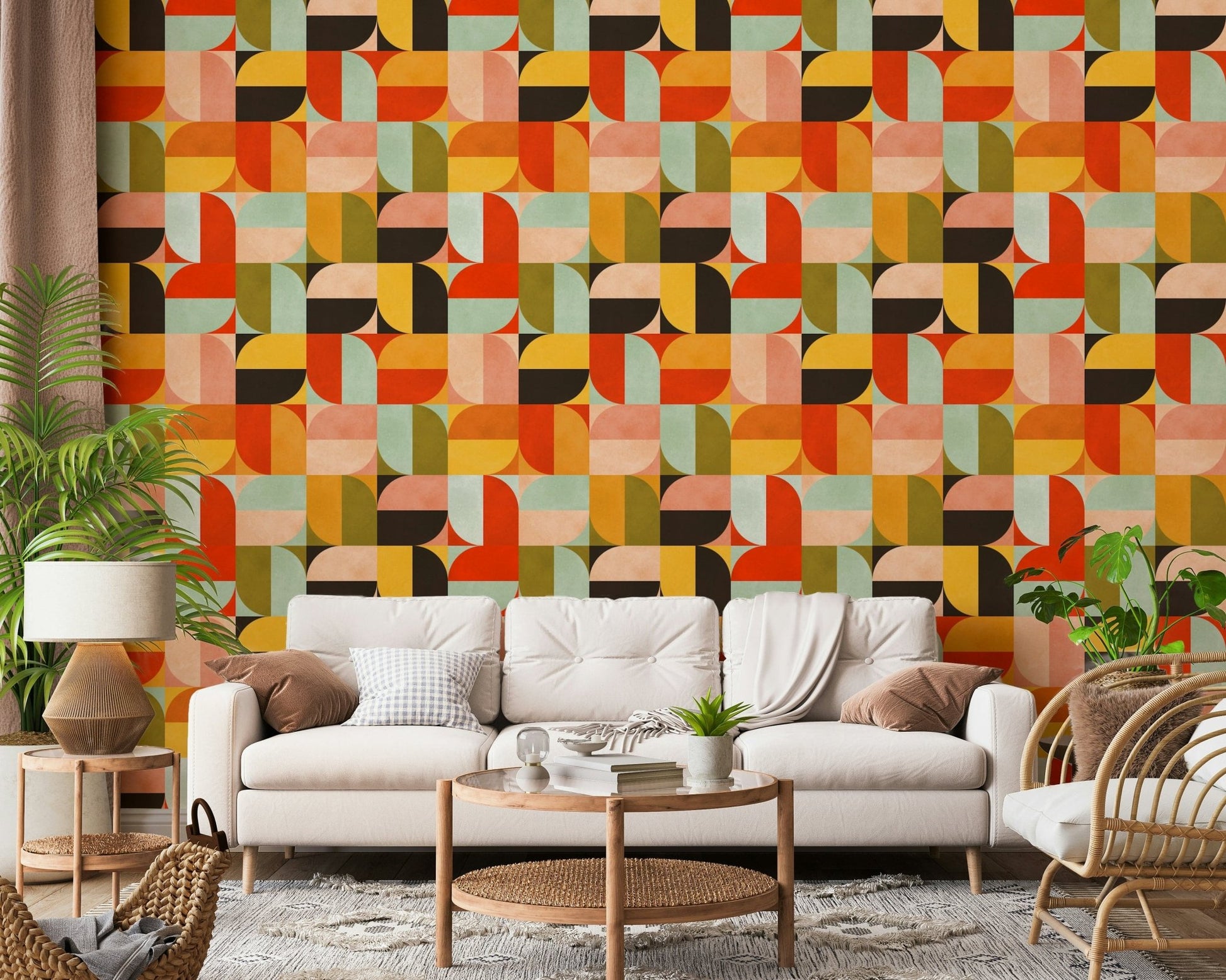 Symmetrical curved shape Harvest Moon wall design.