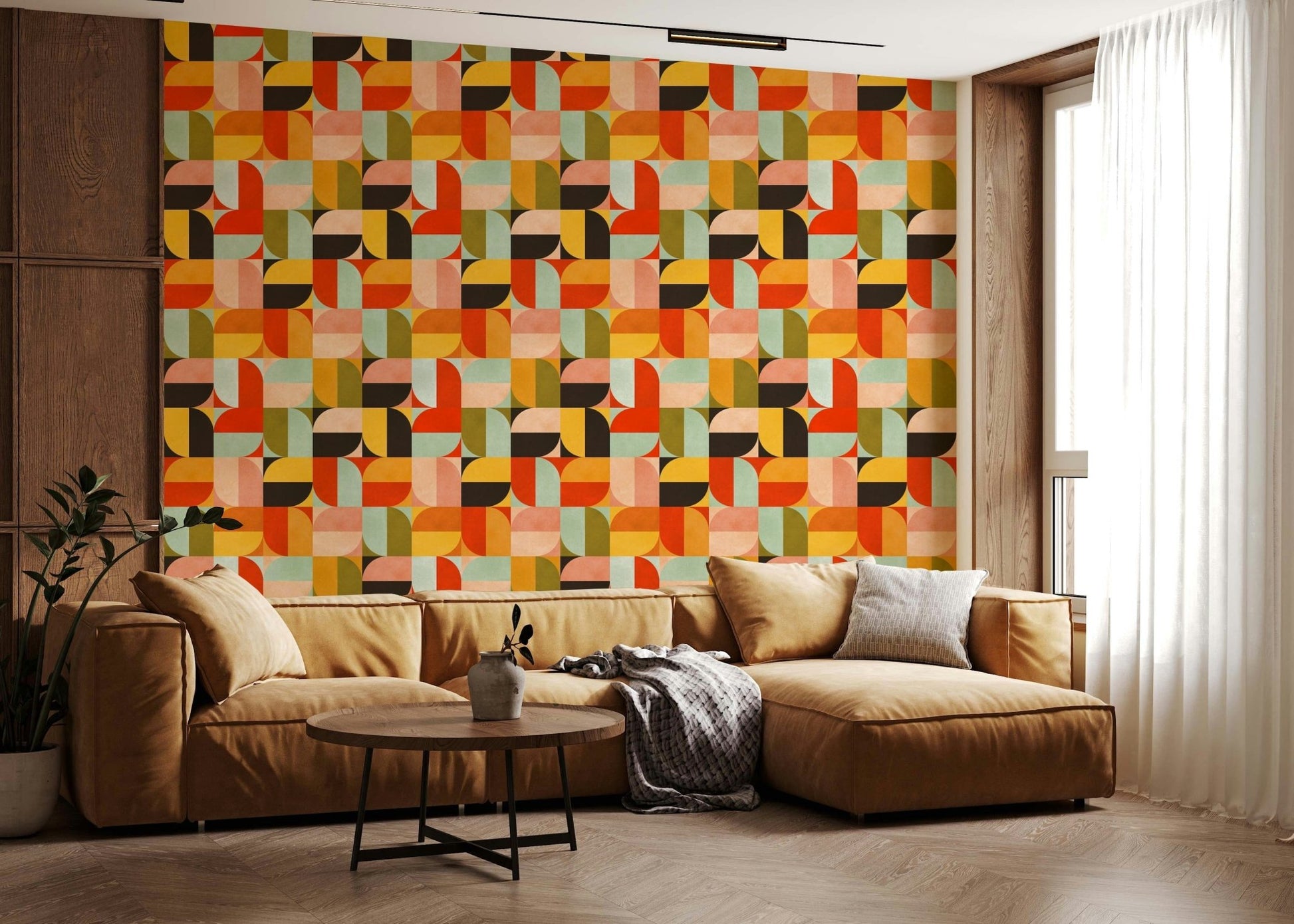 Textured geometric block Harvest Moon peel and stick.