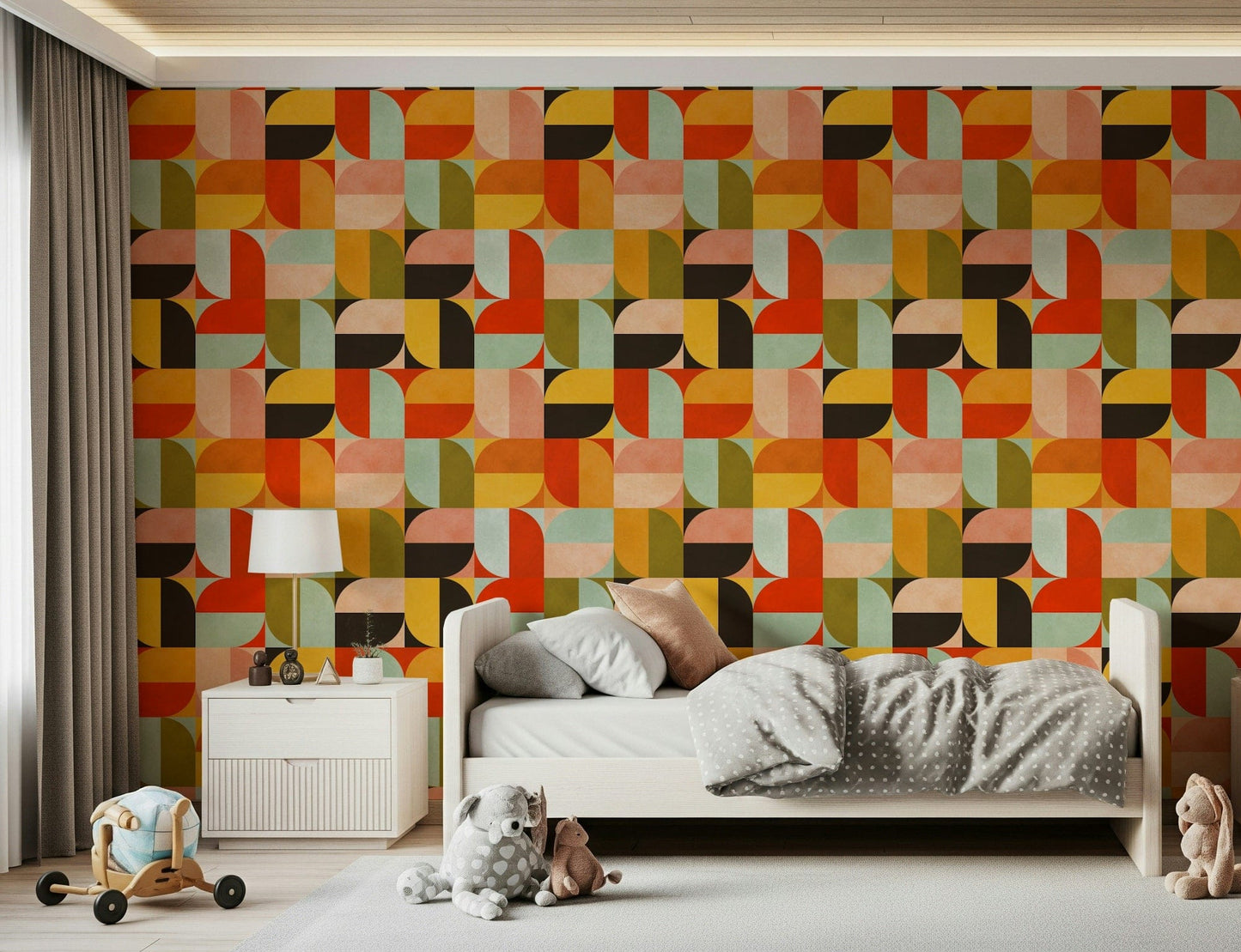 Graphic print Harvest Moon removable wallpaper.