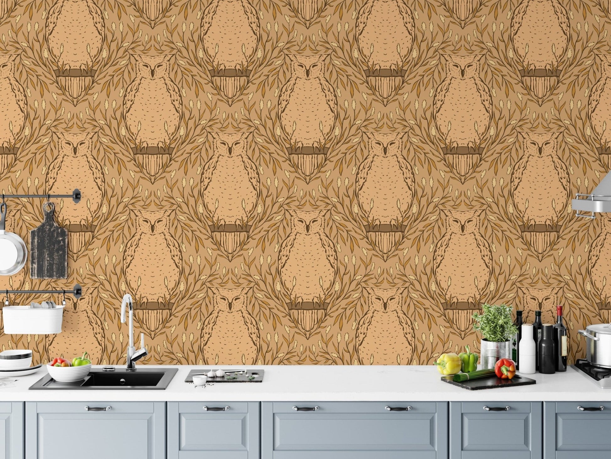 Sophisticated harvest owl mural for a chic, autumnal vibe. RNM42

