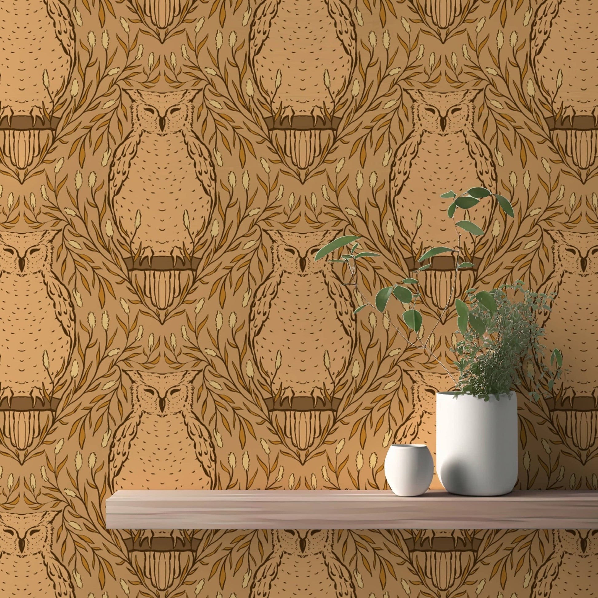 Trendy harvest owl mural for modern, rustic-themed decor. RNM42
