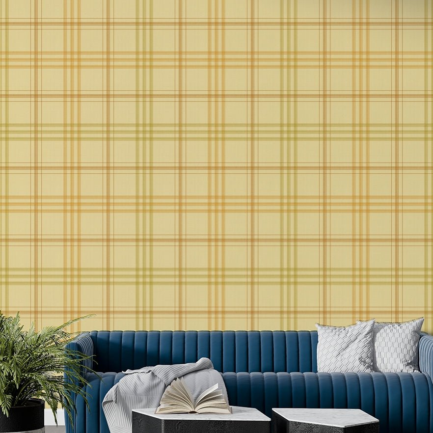 Harvest Plaid Fall Wallpaper with fine golden grid lines GD5078