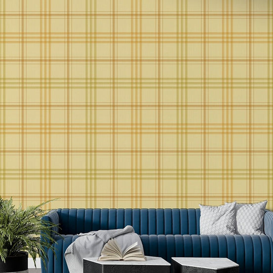 Harvest Plaid Fall Wallpaper with fine golden grid lines GD5078